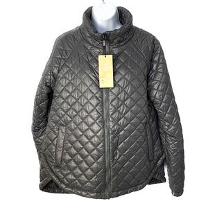 Kyodan Outdoor Puffer Jacket Quilted Insulated Gray Zipper Pockets NEW Sz L